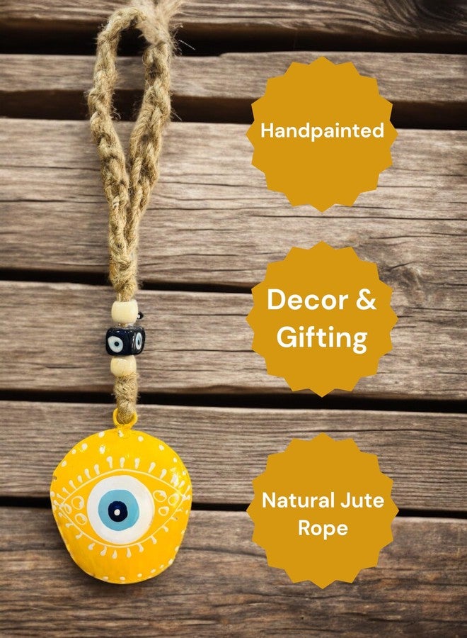 WARMINGO DE Metal Evil Eye Bell Wall Hanging for Home Main Door Entrance | Hand Painted Spiritual Home Decor Decorative Cow Bell | Feng Shui Vastu Evil Eye Good Luck Gift (Yellow) - Image 3